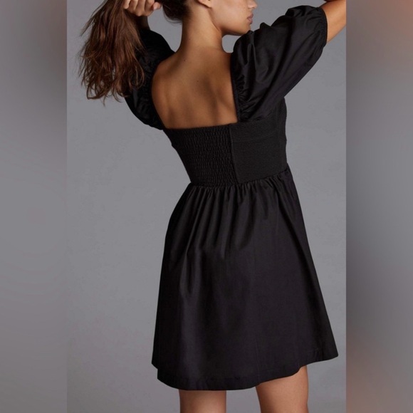 Anthropologie Maeve Black Puff-Sleeve Button-Front Mini Dress - Picture 2 of 8
